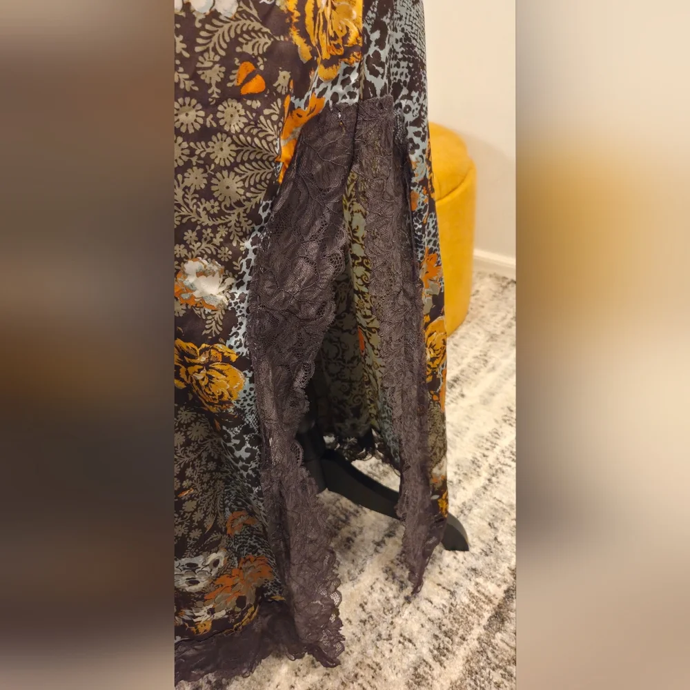 Free People Slip  Brown Dress with Floral Accents, Size M. - Picture 7 of 15